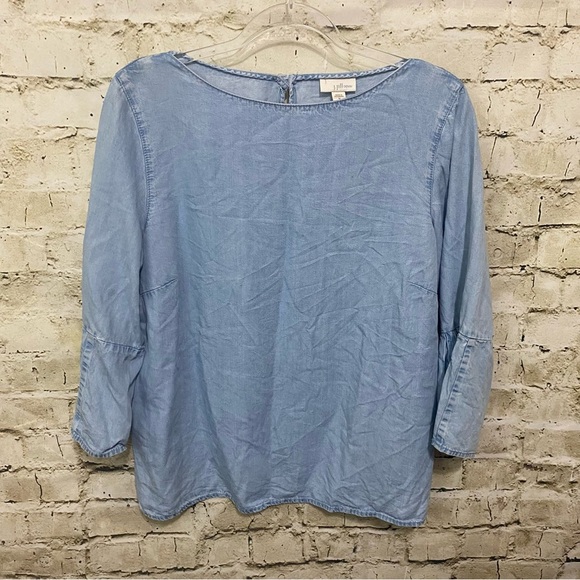 J Jill Denim Blue Chambray 3/4 Ruffle Sleeve Tencel Top - Picture 1 of 7